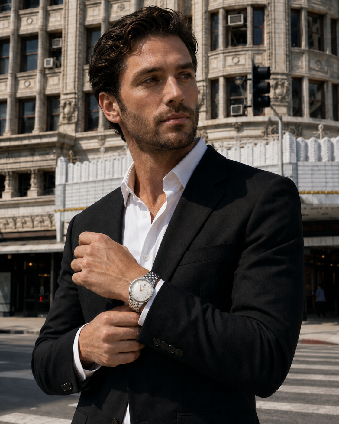 Male model styling the OMEGA DE VILLE PRESTIGE CO-AXIAL